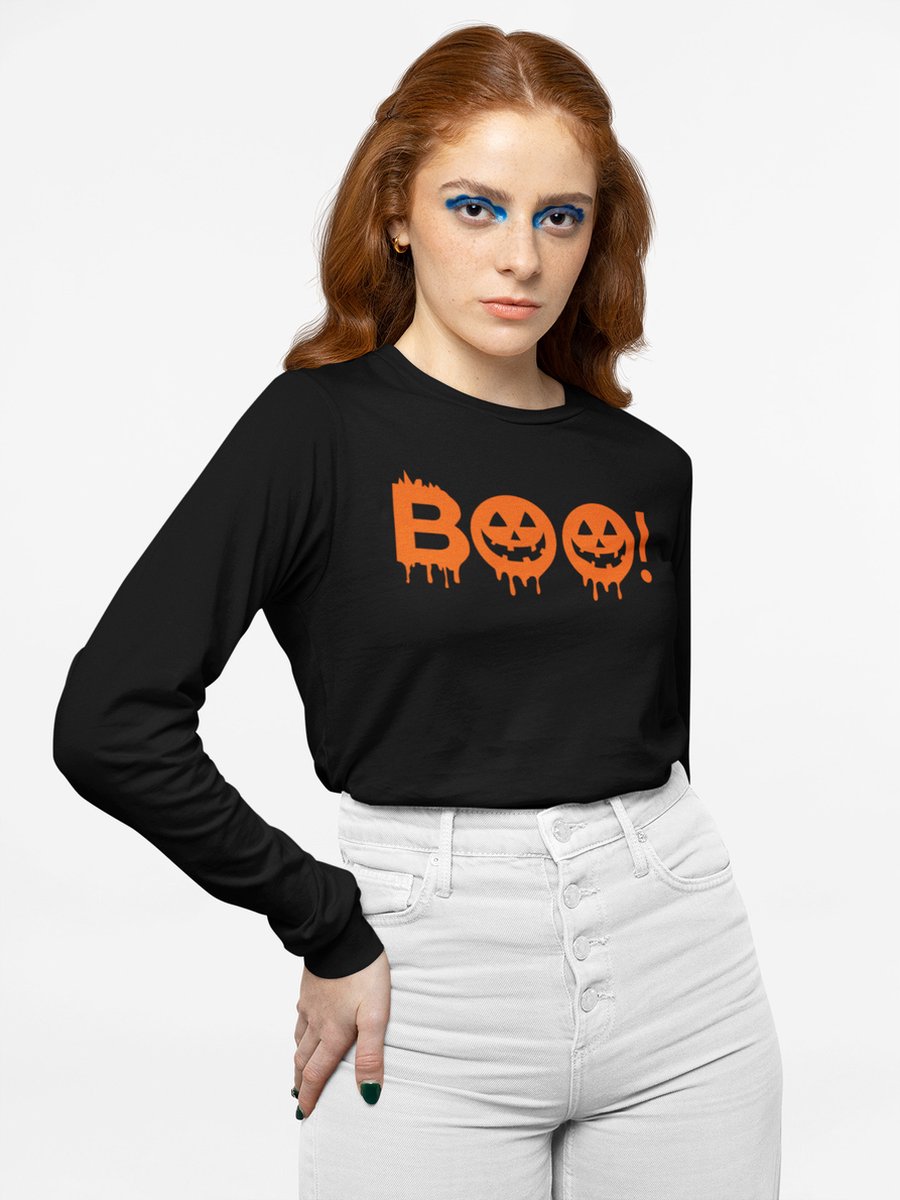 Halloween Kostuum / T-shirt voor Dames | Zwart | Boo | Maat M